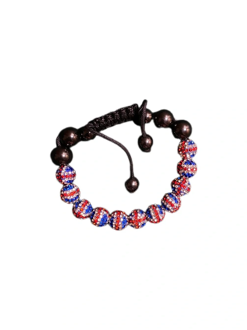 Patriotic Beaded Stretch Bracelet with Red, Blue & Clear Rhinestones
